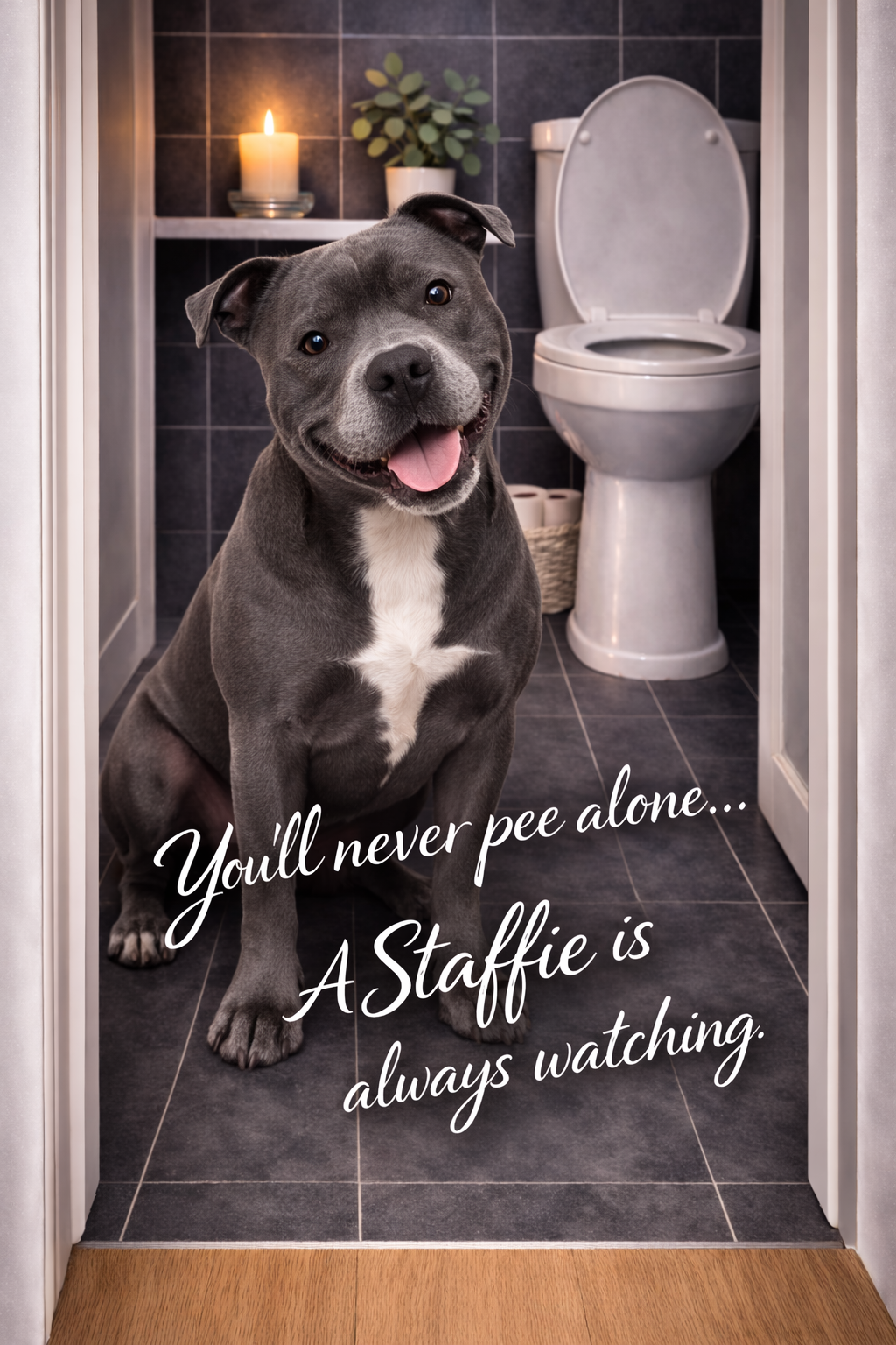 You’ll Never Pee Alone Dog Print – Funny Bathroom Wall Art – Gift for Dog Lovers