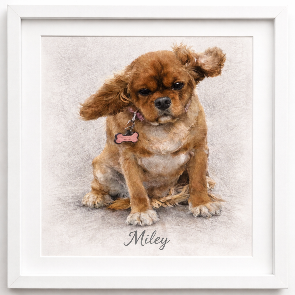 Custom Pet Portrait – Personalised Dog Print from Photo – A3 Wall Art-Colour or Black & White