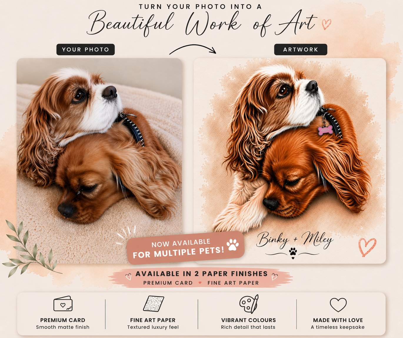 Custom Pet Portrait – Personalised Dog Print from Photo – A3 Wall Art-Colour or Black & White
