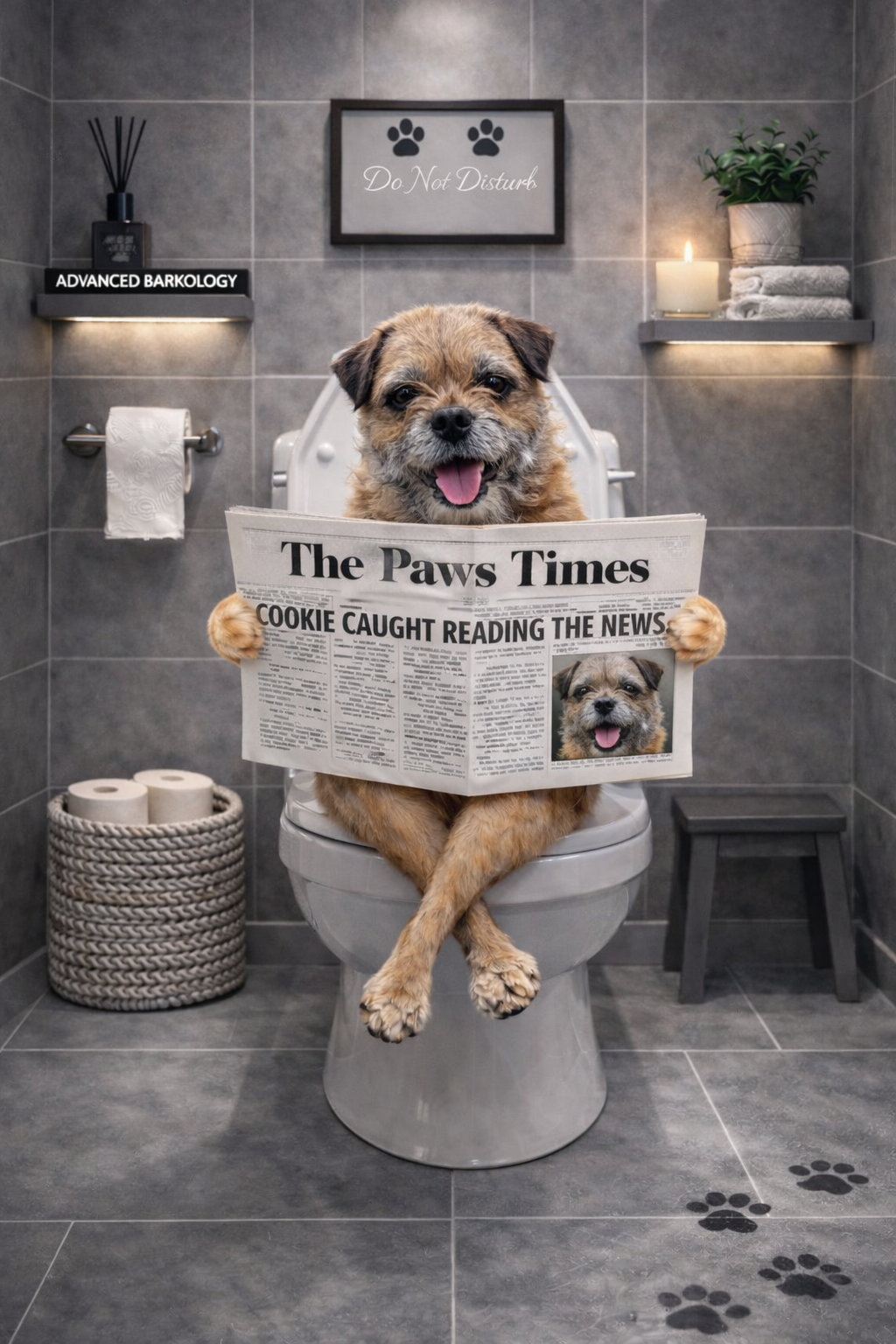 Funny Dog Toilet Print – Personalised A3 Wall Art - Photo to Art - Custom Portrait