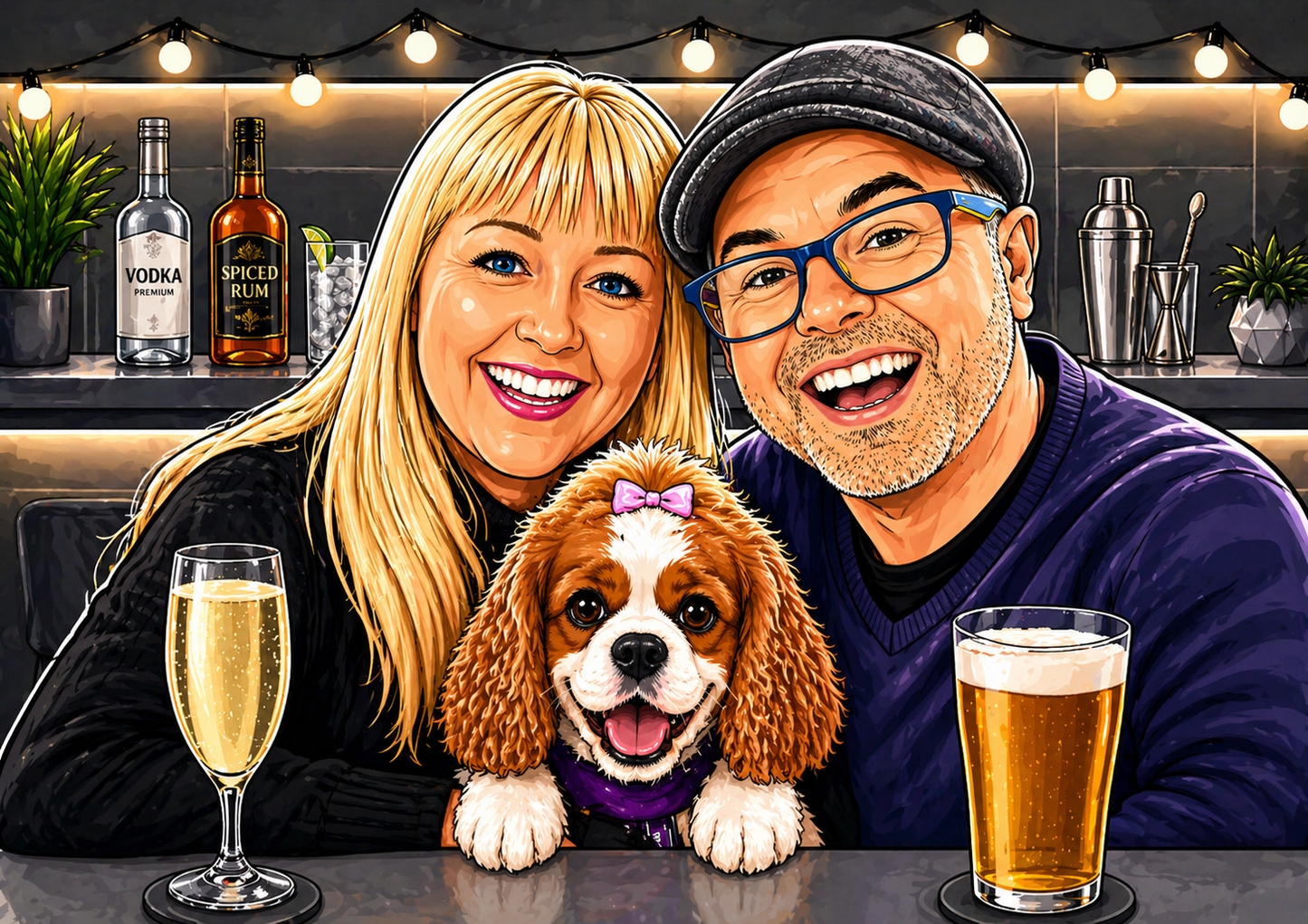 Personalised Cartoon Avatar Portrait | Couple & Pet Illustration from Photo | Funny Custom Pet Portrait | Unique Gift Idea | A3 Print