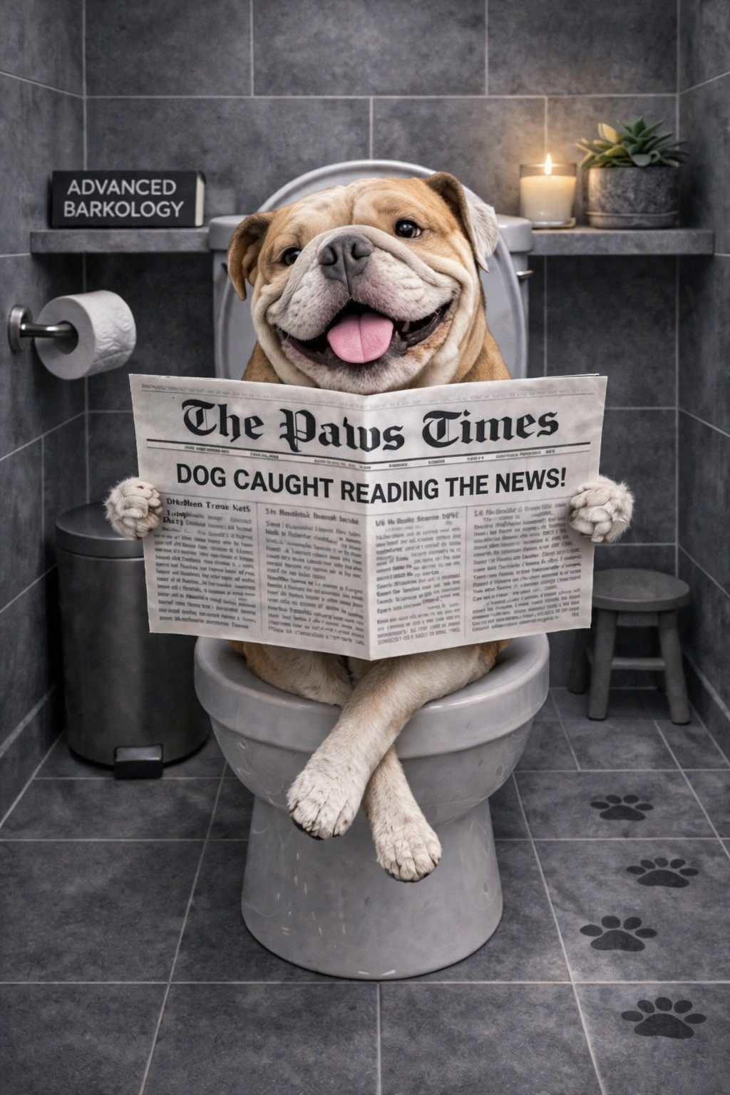 Funny Dog Toilet Print – A3 Bathroom Wall Art – Gift for Dog Lovers