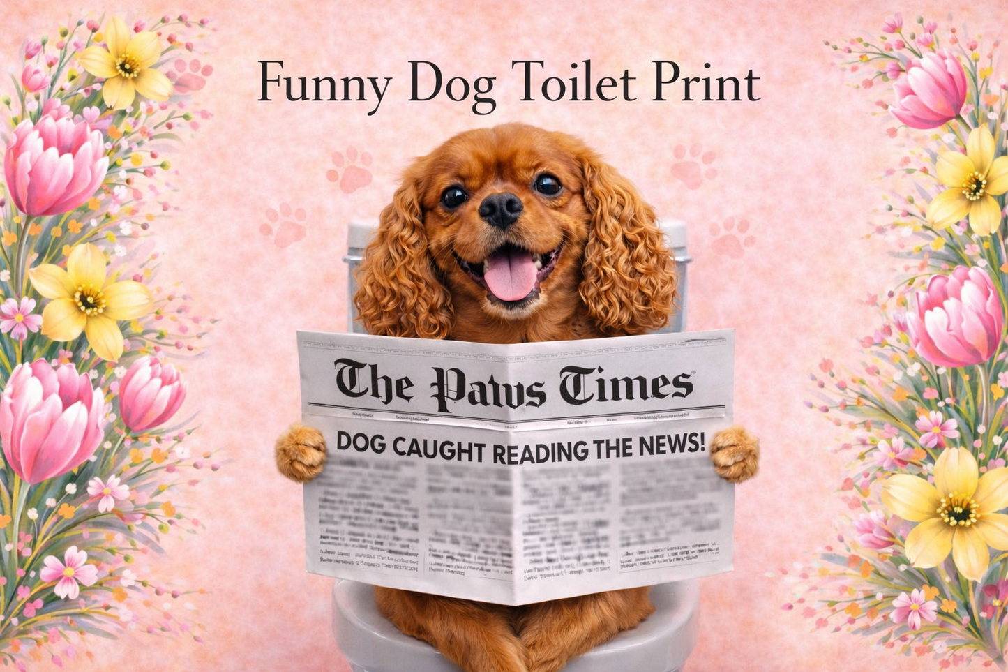 Funny Dog Toilet Print – A3 Bathroom Wall Art – Gift for Dog Lovers