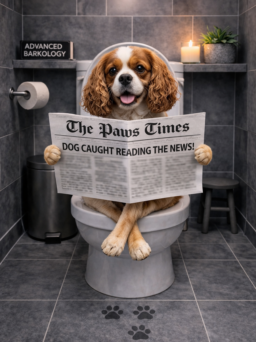 Funny Dog Toilet Print – A3 Bathroom Wall Art – Gift for Dog Lovers