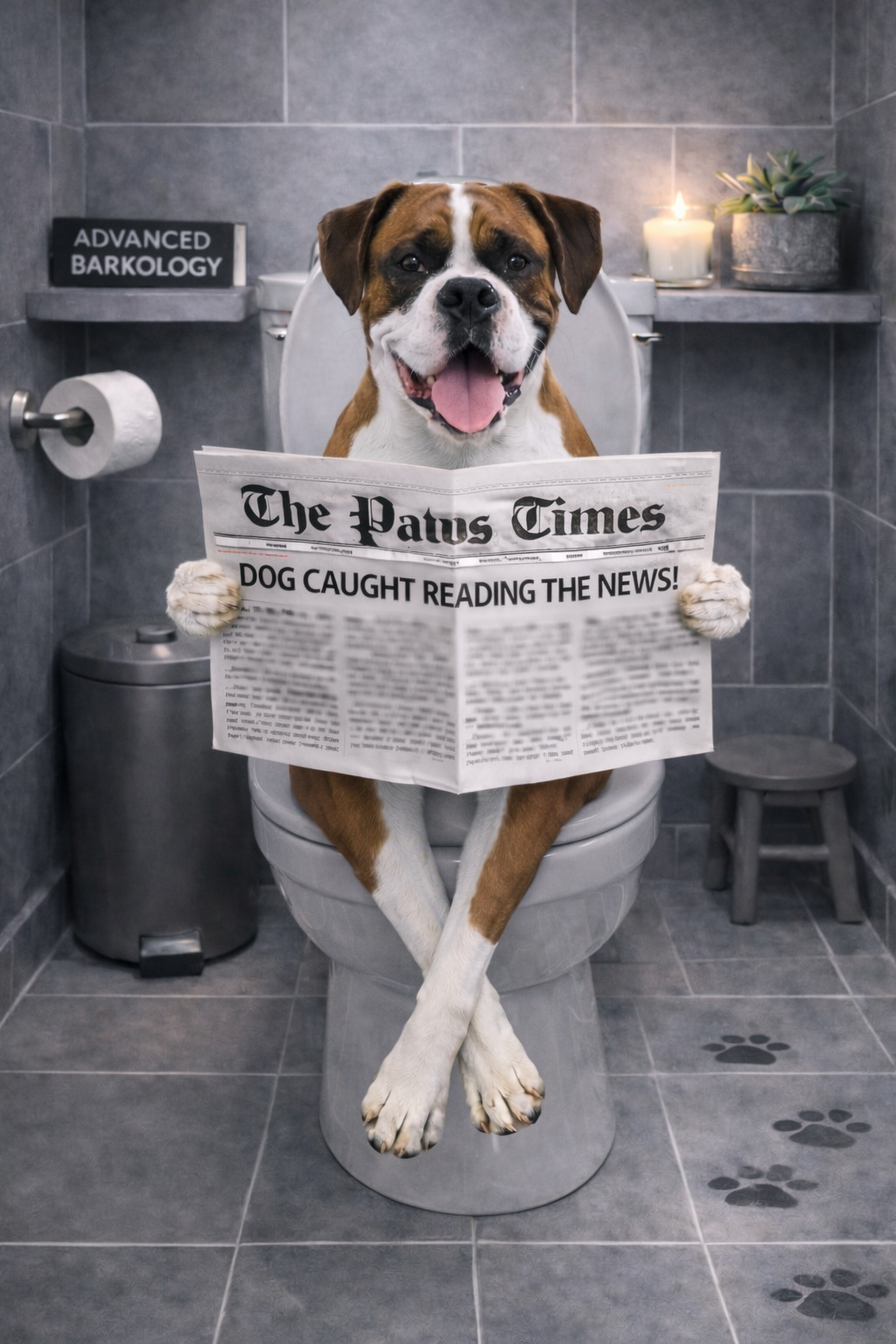 Funny Dog Toilet Print – A3 Bathroom Wall Art – Gift for Dog Lovers