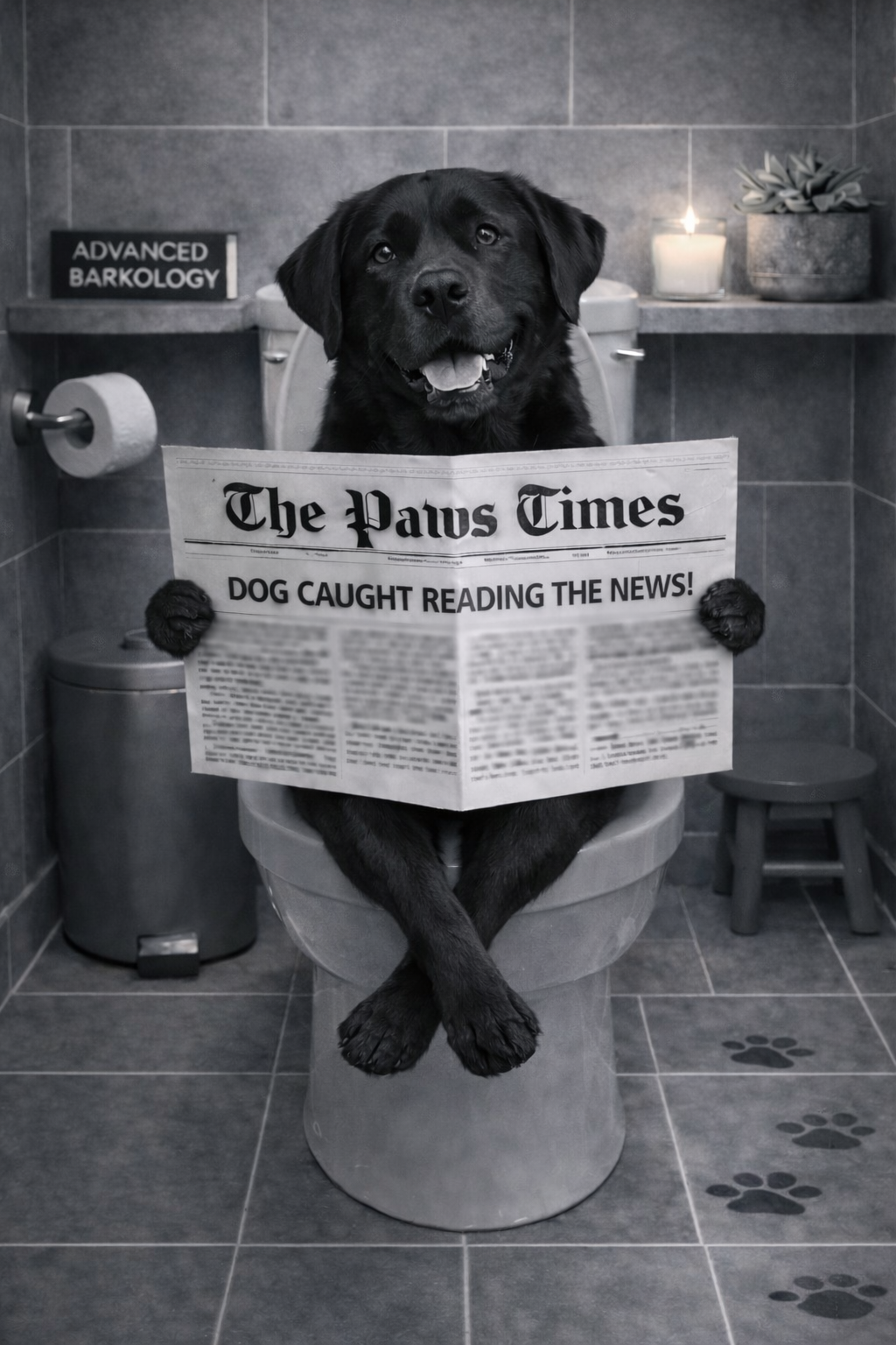 Funny Dog Toilet Print – A3 Bathroom Wall Art – Gift for Dog Lovers