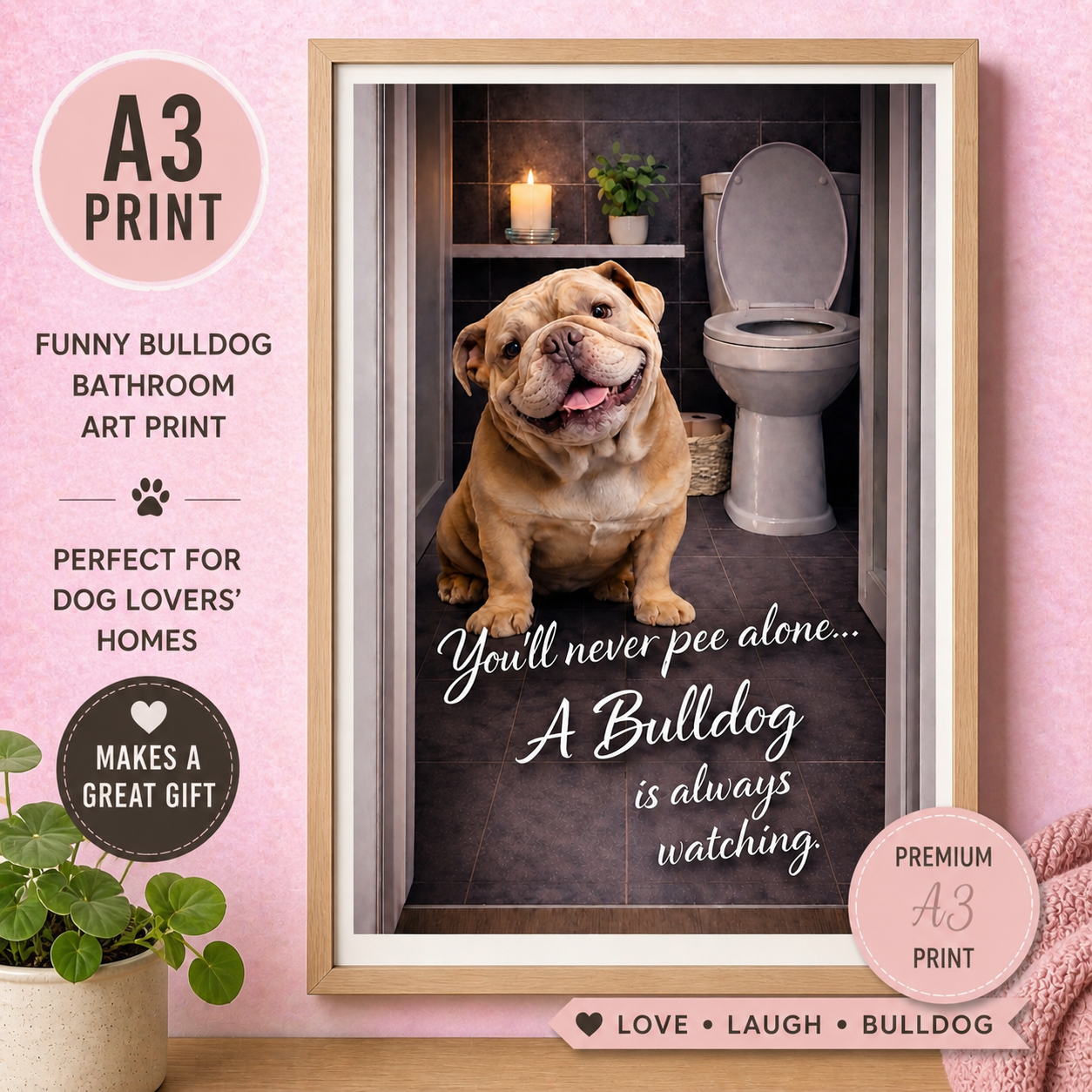 You’ll Never Pee Alone Dog Print – Funny Bathroom Wall Art – Gift for Dog Lovers
