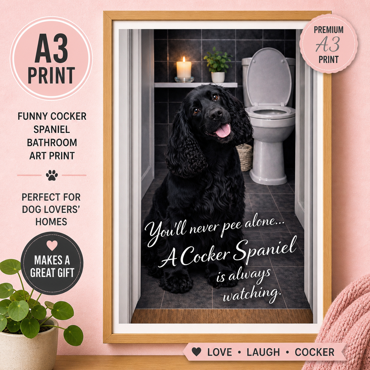 You’ll Never Pee Alone Dog Print – Funny Bathroom Wall Art – Gift for Dog Lovers