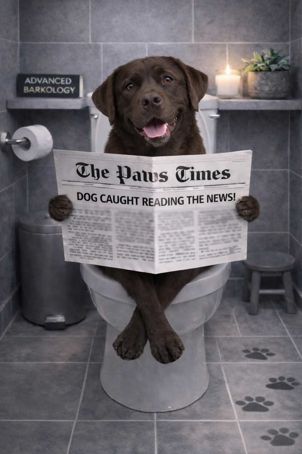 Funny Dog Toilet Print – A3 Bathroom Wall Art – Gift for Dog Lovers