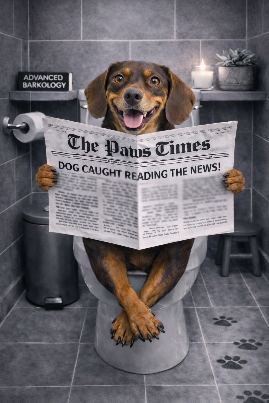 Funny Dog Toilet Print – A3 Bathroom Wall Art – Gift for Dog Lovers