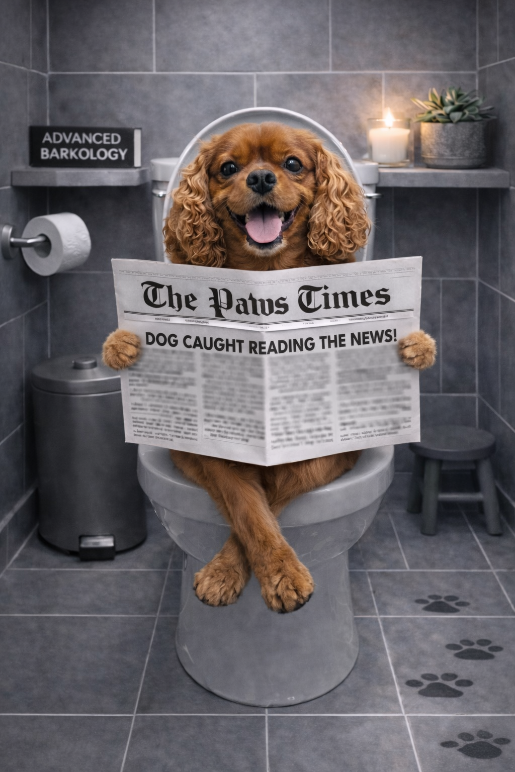 Funny Dog Toilet Print – A3 Bathroom Wall Art – Gift for Dog Lovers