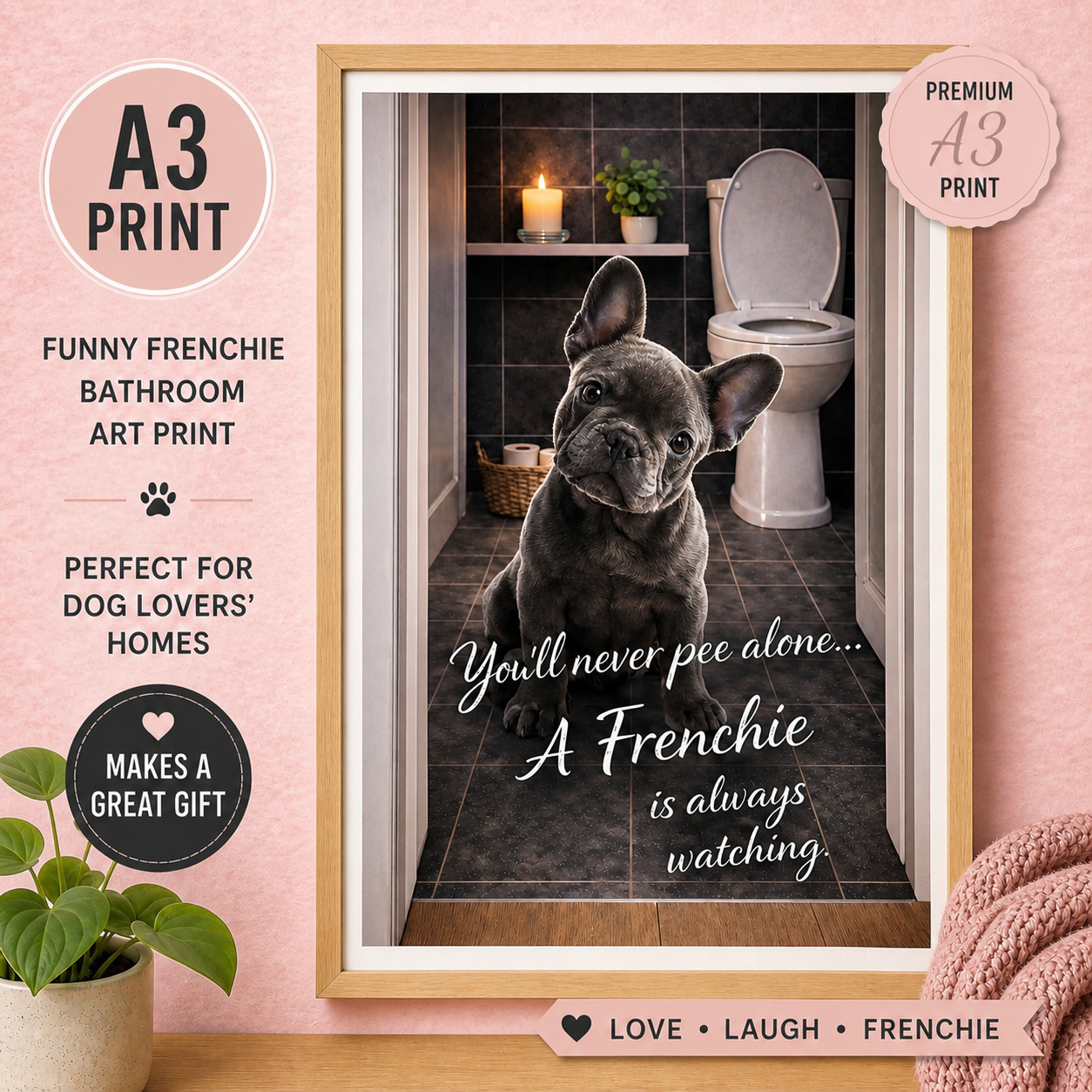 You’ll Never Pee Alone Dog Print – Funny Bathroom Wall Art – Gift for Dog Lovers