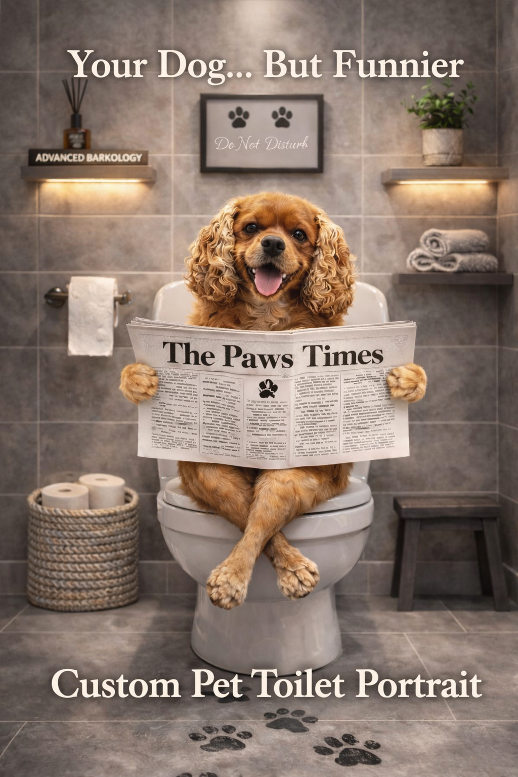 Funny Dog Toilet Print – Personalised A3 Wall Art - Photo to Art - Custom Portrait