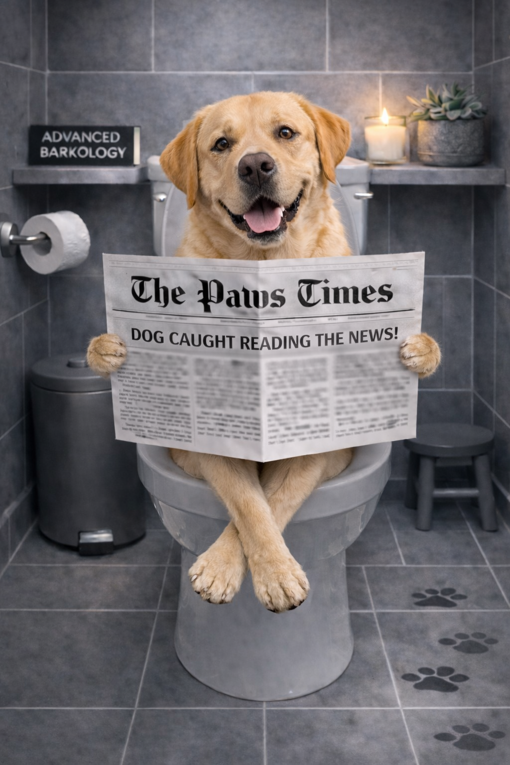Funny Dog Toilet Print – A3 Bathroom Wall Art – Gift for Dog Lovers