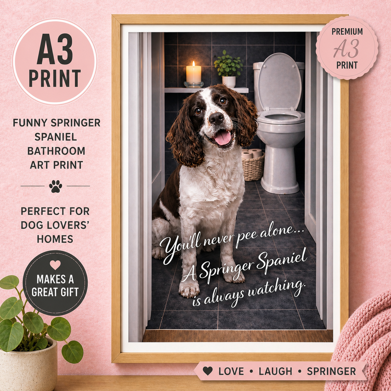 You’ll Never Pee Alone Dog Print – Funny Bathroom Wall Art – Gift for Dog Lovers