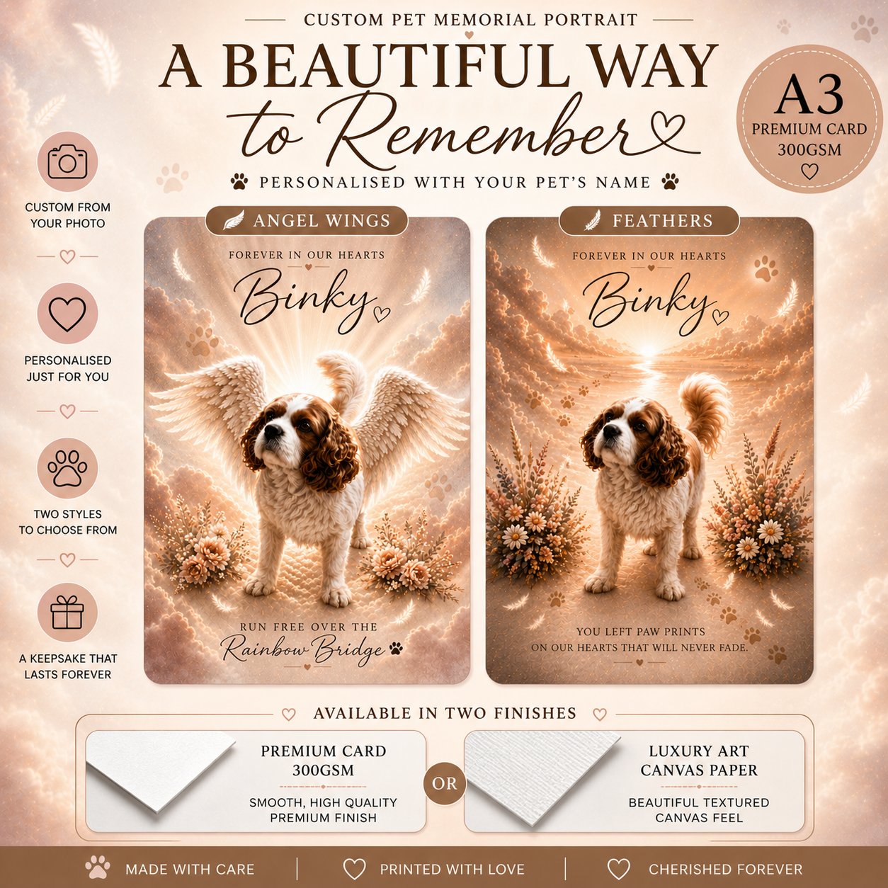 Custom Pet Memorial Portrait – Personalised Dog Loss Remembrance Print | Rainbow Bridge Keepsake | A3 Pet Tribute Artwork