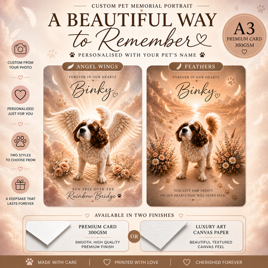 Custom Pet Memorial Portrait – Personalised Dog Loss Remembrance Print | Rainbow Bridge Keepsake | A3 Pet Tribute Artwork