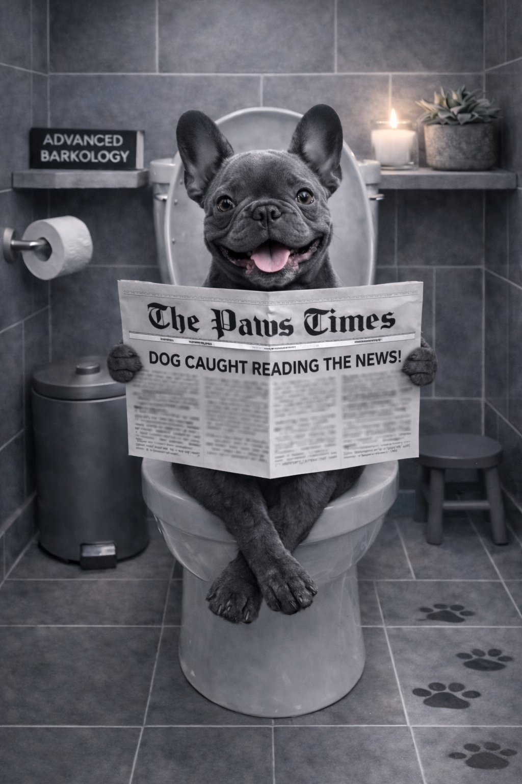 Funny Dog Toilet Print – A3 Bathroom Wall Art – Gift for Dog Lovers