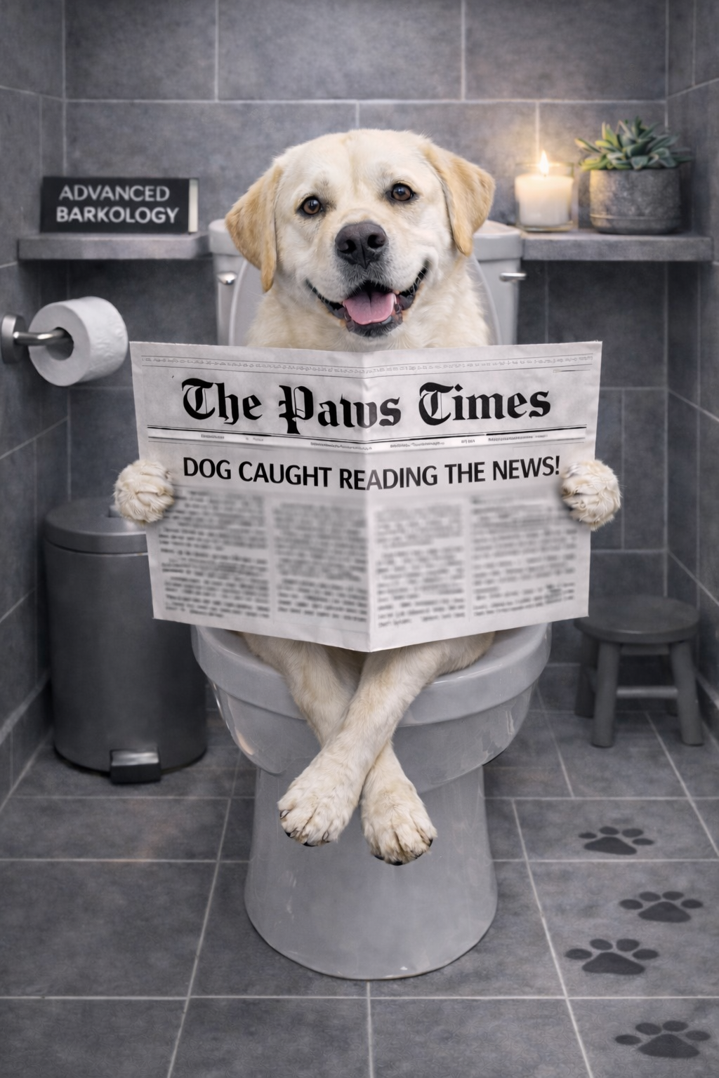 Funny Dog Toilet Print – A3 Bathroom Wall Art – Gift for Dog Lovers